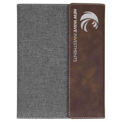Rustic/Silver Leatherette/Gray Canvas Portfolio with Notepad