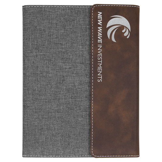 Rustic/Silver Leatherette/Gray Canvas Portfolio with Notepad