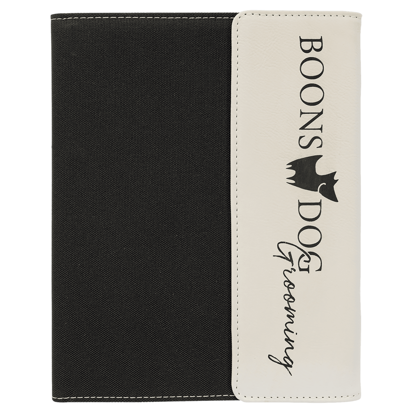 White Leatherette/Black Canvas Portfolio with Notepad