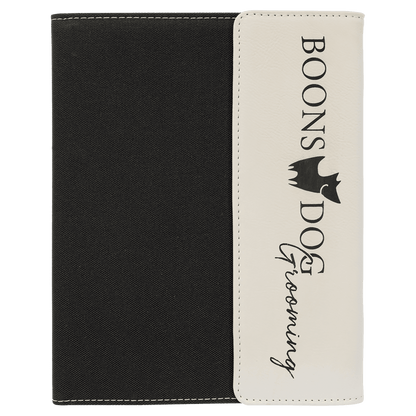 White Leatherette/Black Canvas Portfolio with Notepad