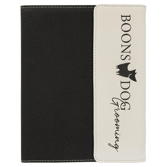 White Leatherette/Black Canvas Portfolio with Notepad