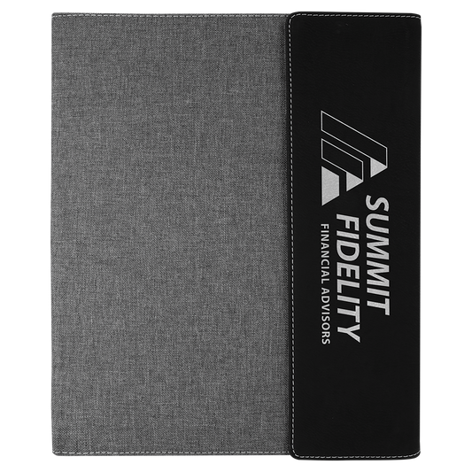 Black/Silver Leatherette /Gray Canvas Portfolio with Notepad