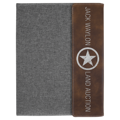Rustic/Silver Leatherette/Gray Canvas Portfolio with Notepad
