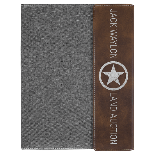 Rustic/Silver Leatherette/Gray Canvas Portfolio with Notepad