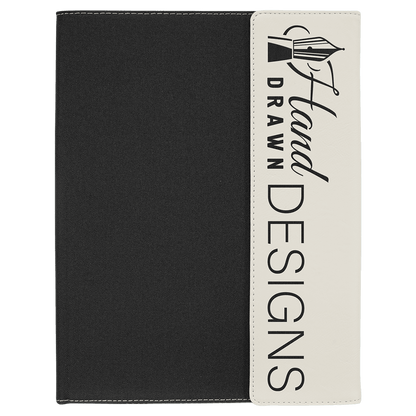 White Leatherette/Black Canvas Portfolio with Notepad