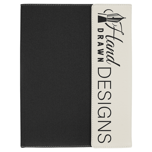 White Leatherette/Black Canvas Portfolio with Notepad