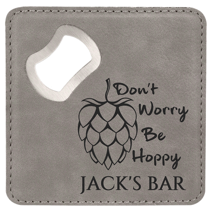 Leatherette Bottle Opener Coaster 4"