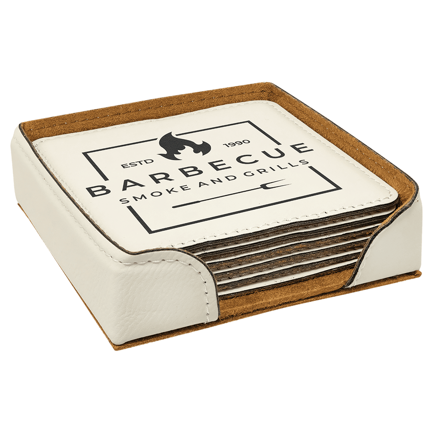 4" Square White Leatherette Coaster