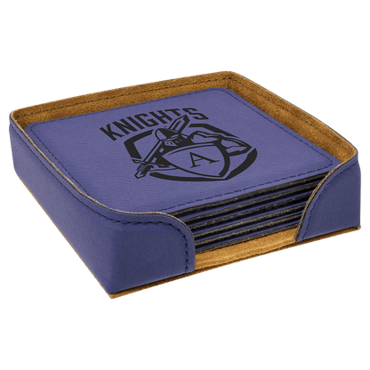 4" Square Purple Leatherette Coaster