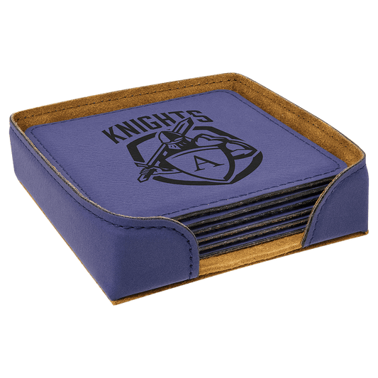 4" Square Purple Leatherette Coaster