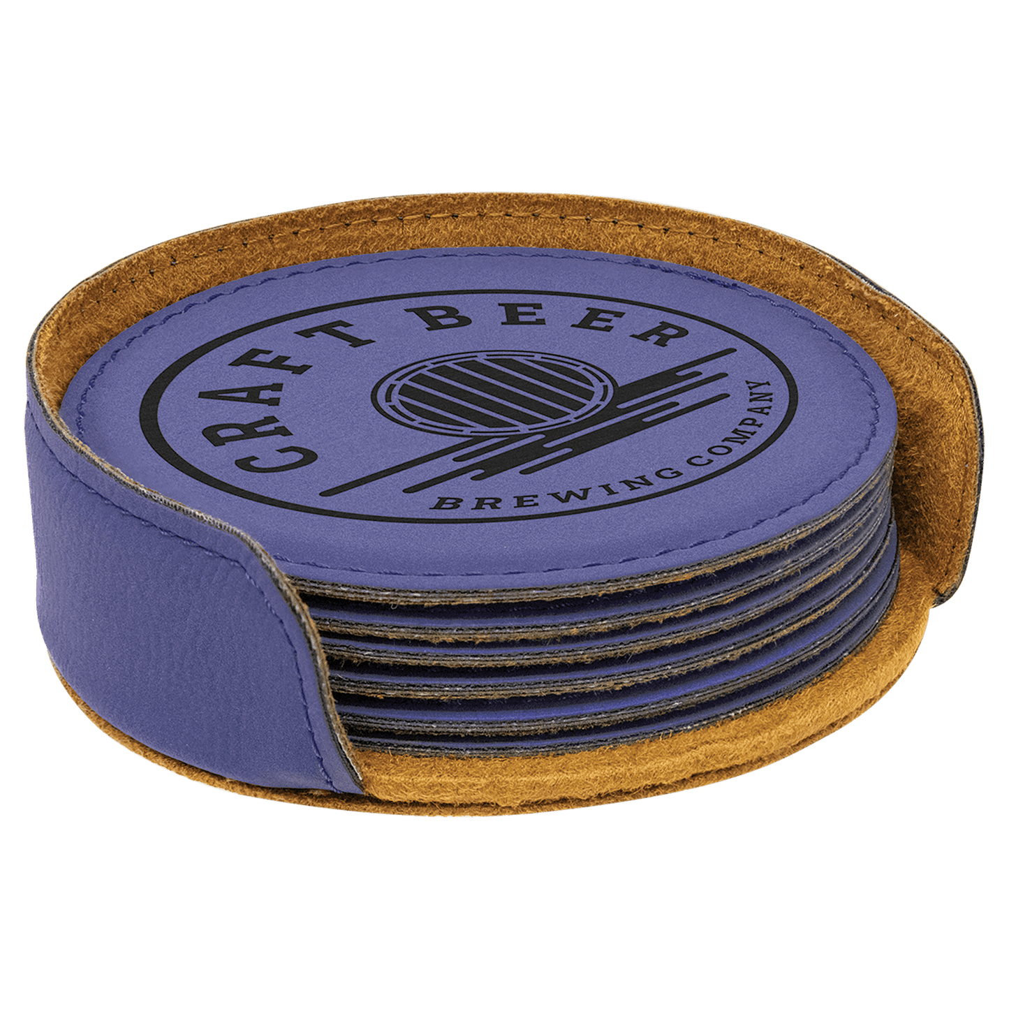4" Round Purple Leatherette Coaster