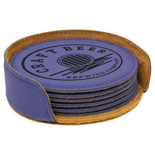 4" Round Purple Leatherette Coaster