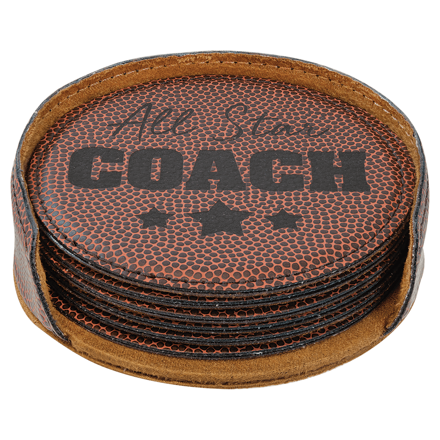 4" Round Football Leatherette Coaster