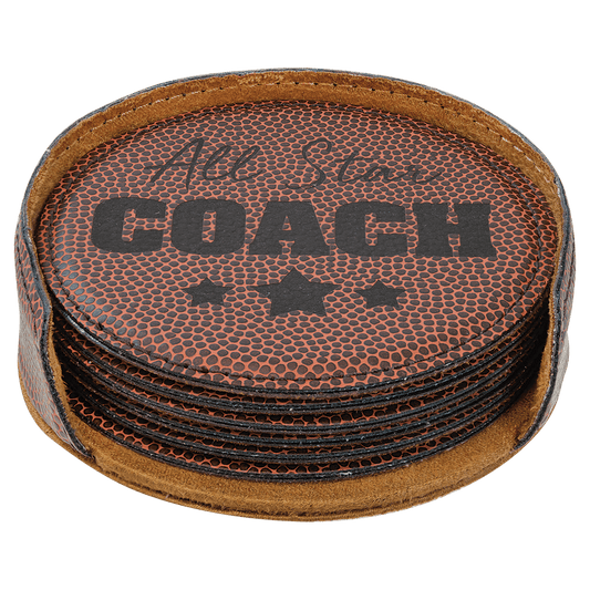 4" Round Football Leatherette Coaster