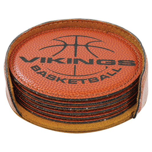 4" Round Basketball Leatherette Coaster