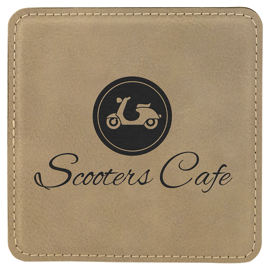 4" Square Light Brown Leatherette Coaster