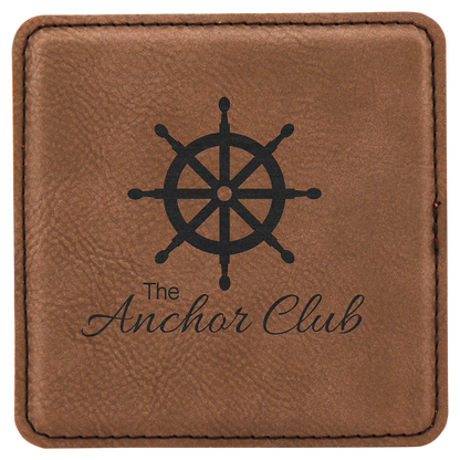 4" Square Dark Brown Leatherette Coaster