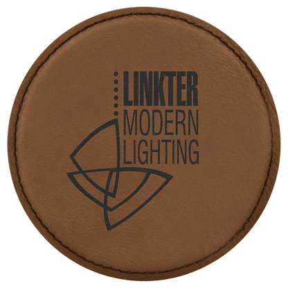 4" Round Dark Brown Leatherette Coaster