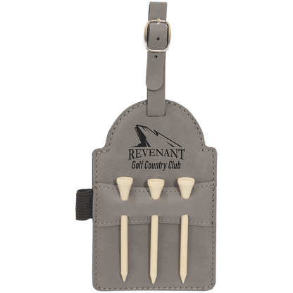 Leatherette Golf Bag Tag with 3 Wooden Tees