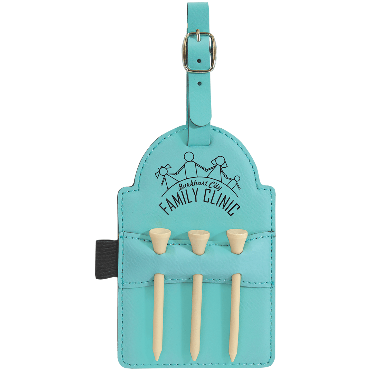 Leatherette Golf Bag Tag with 3 Wooden Tees