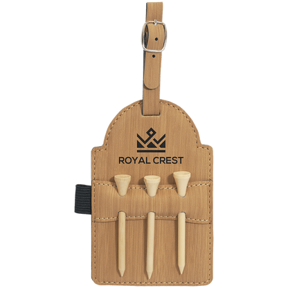 Leatherette Golf Bag Tag with 3 Wooden Tees