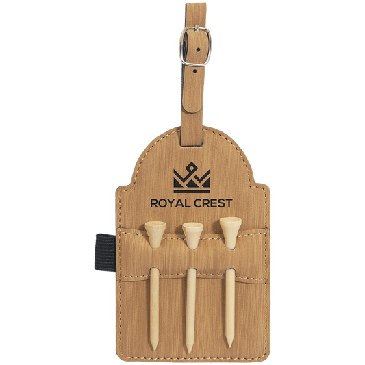 Leatherette Golf Bag Tag with 3 Wooden Tees