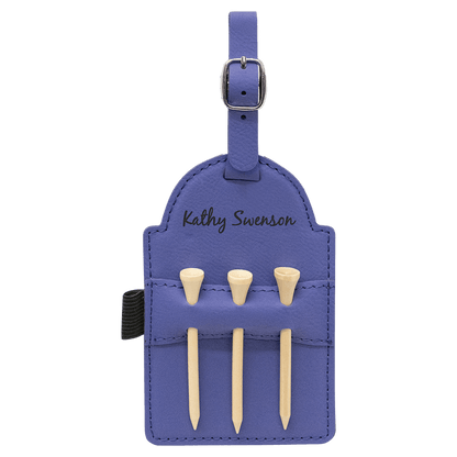 Leatherette Golf Bag Tag with 3 Wooden Tees