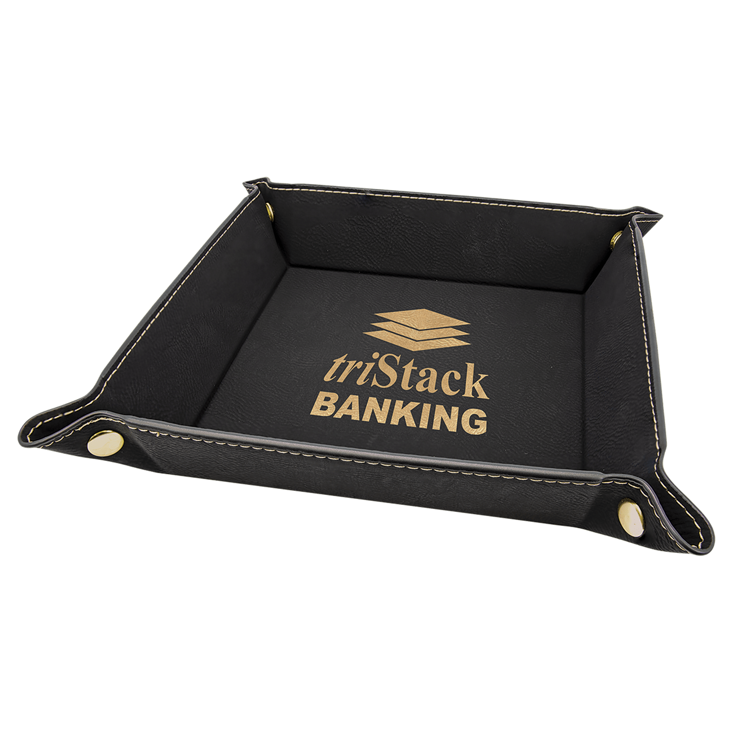 Black/Gold Leatherette Snap-Up Tray with Gold Snaps