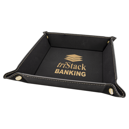 Black/Gold Leatherette Snap-Up Tray with Gold Snaps