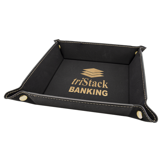 Black/Gold Leatherette Snap-Up Tray with Gold Snaps