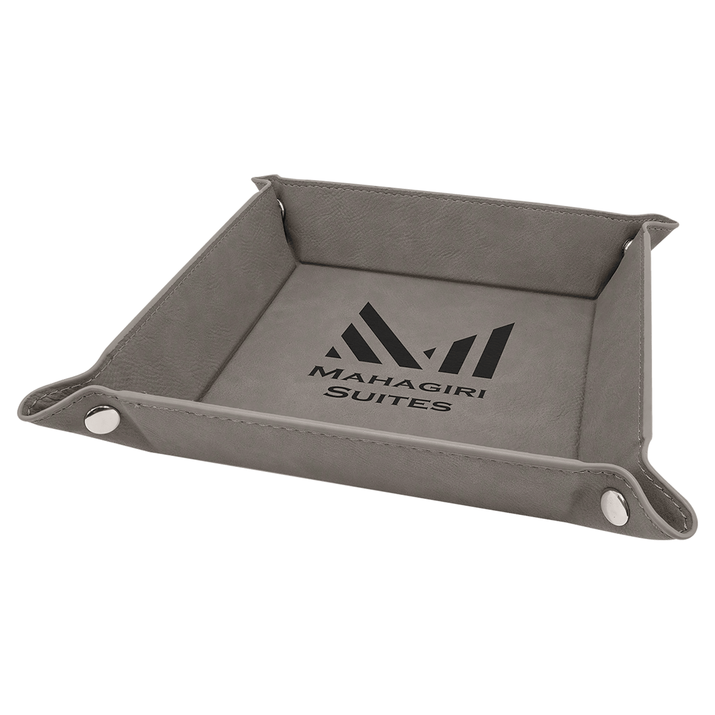 Gray Leatherette Snap-Up Tray with Silver Snaps