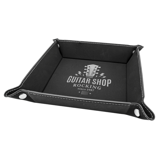 Black/Silver Leatherette Snap-Up Tray with Silver Snaps
