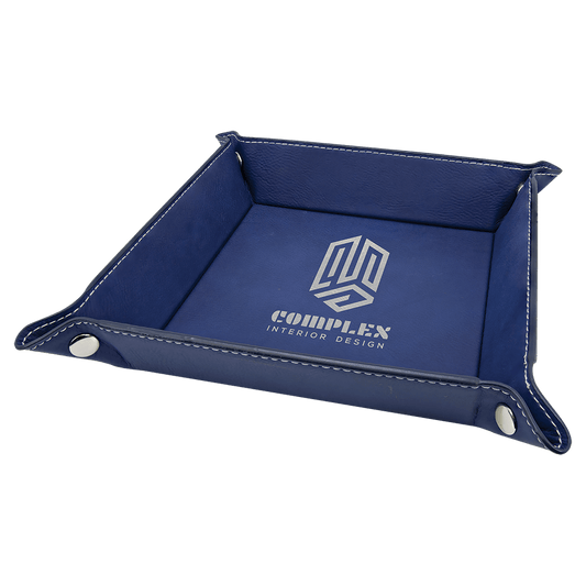 Blue/Silver Leatherette Snap-Up Tray with Silver Snaps