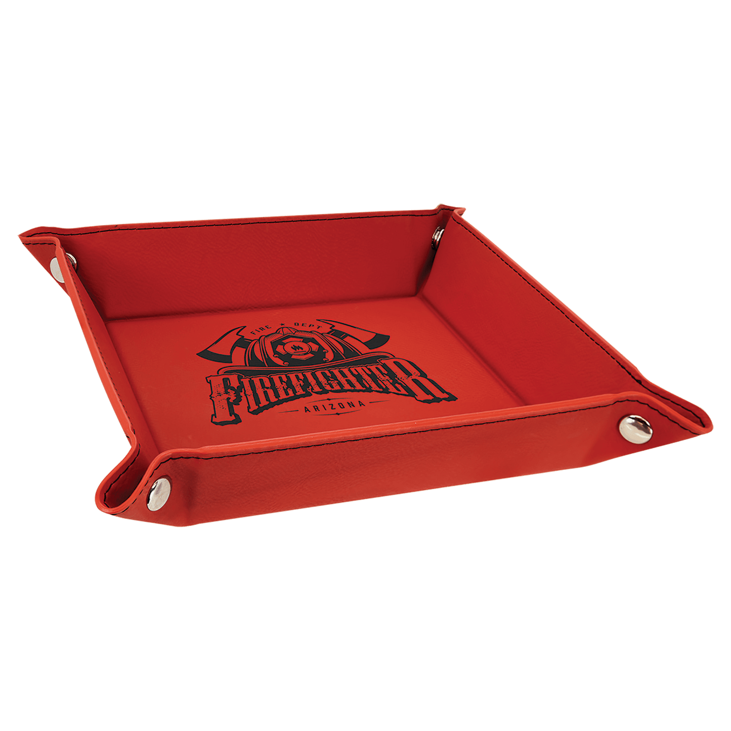 Red Leatherette Snap-Up Tray with Silver Snaps