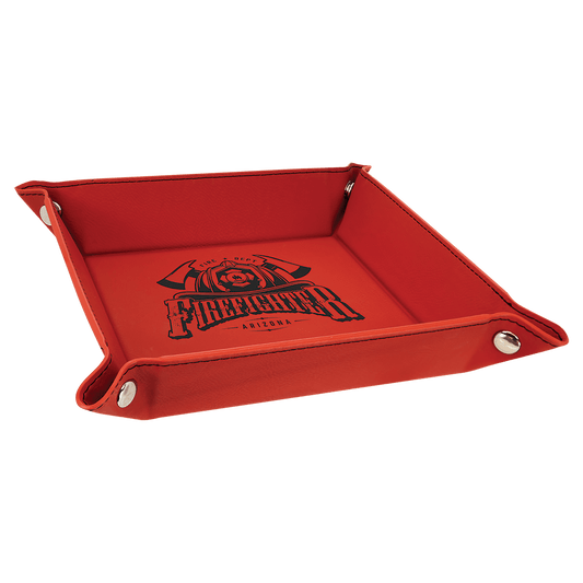 Red Leatherette Snap-Up Tray with Silver Snaps