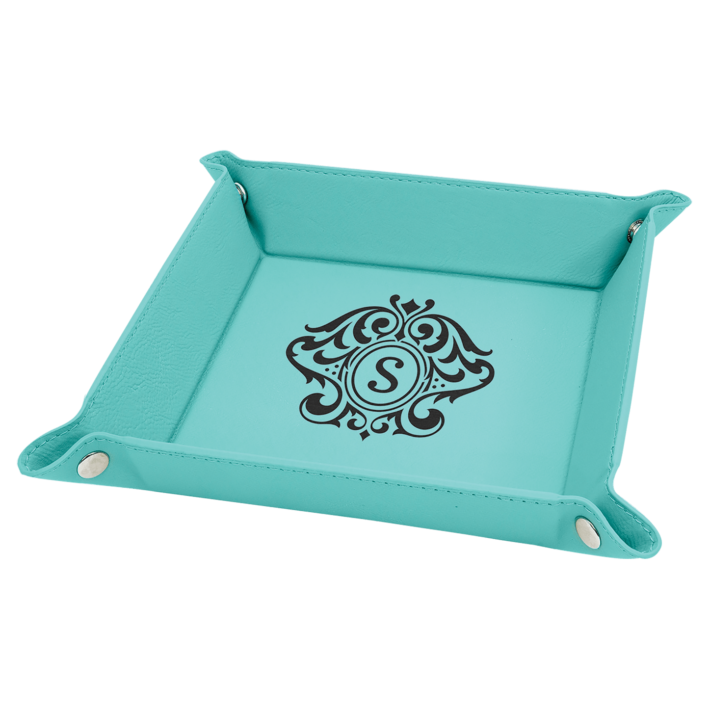 Teal Leatherette Snap-Up Tray with Silver Snaps