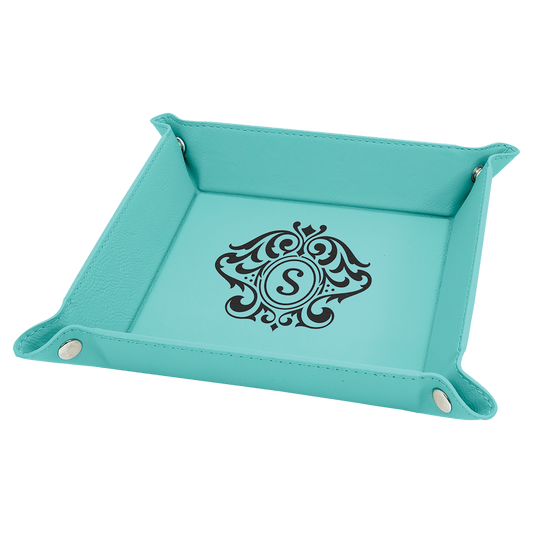 Teal Leatherette Snap-Up Tray with Silver Snaps