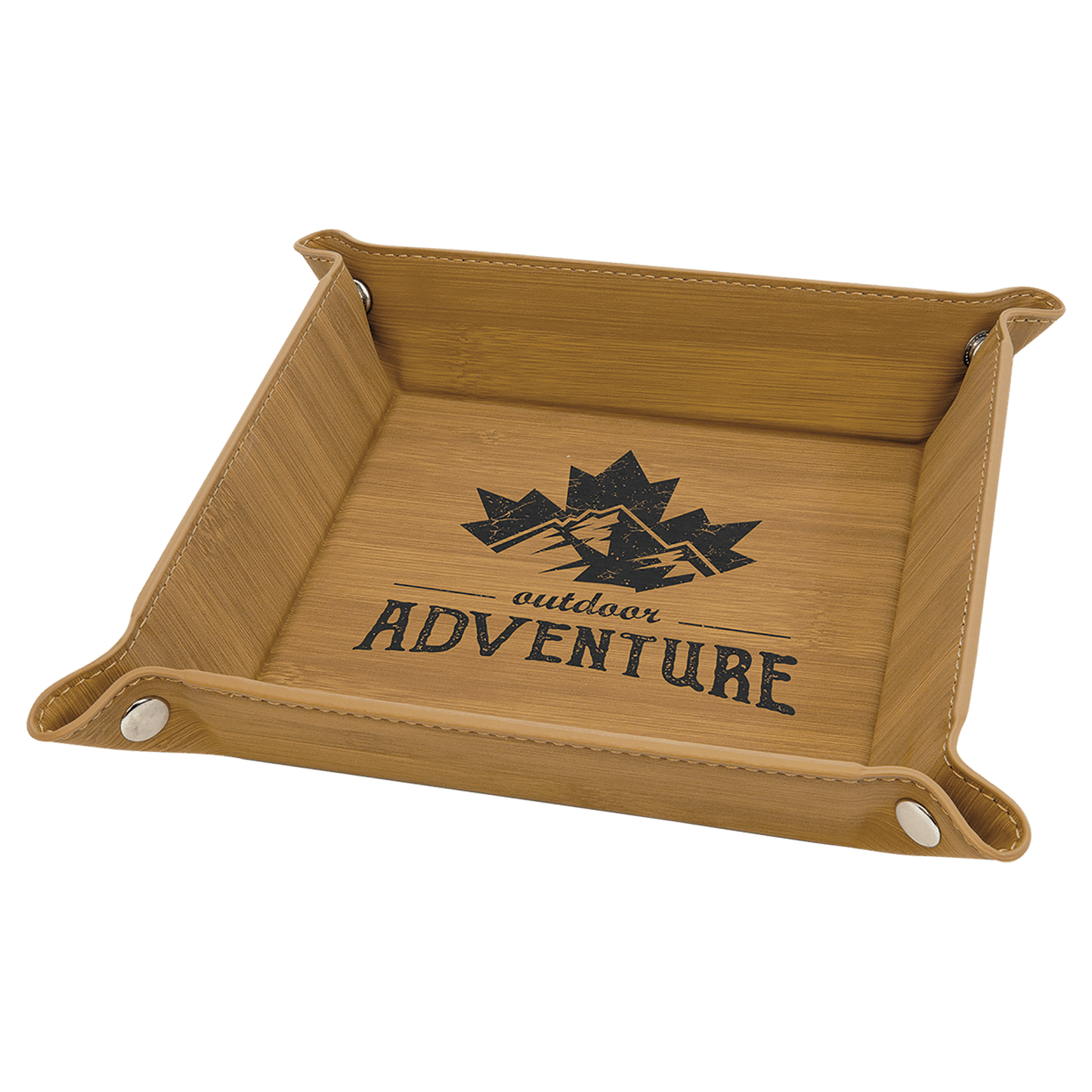 Bamboo Leatherette Snap-Up Tray with Silver Snaps