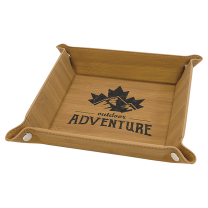 Bamboo Leatherette Snap-Up Tray with Silver Snaps