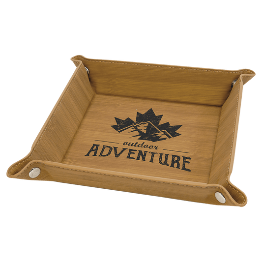 Bamboo Leatherette Snap-Up Tray with Silver Snaps