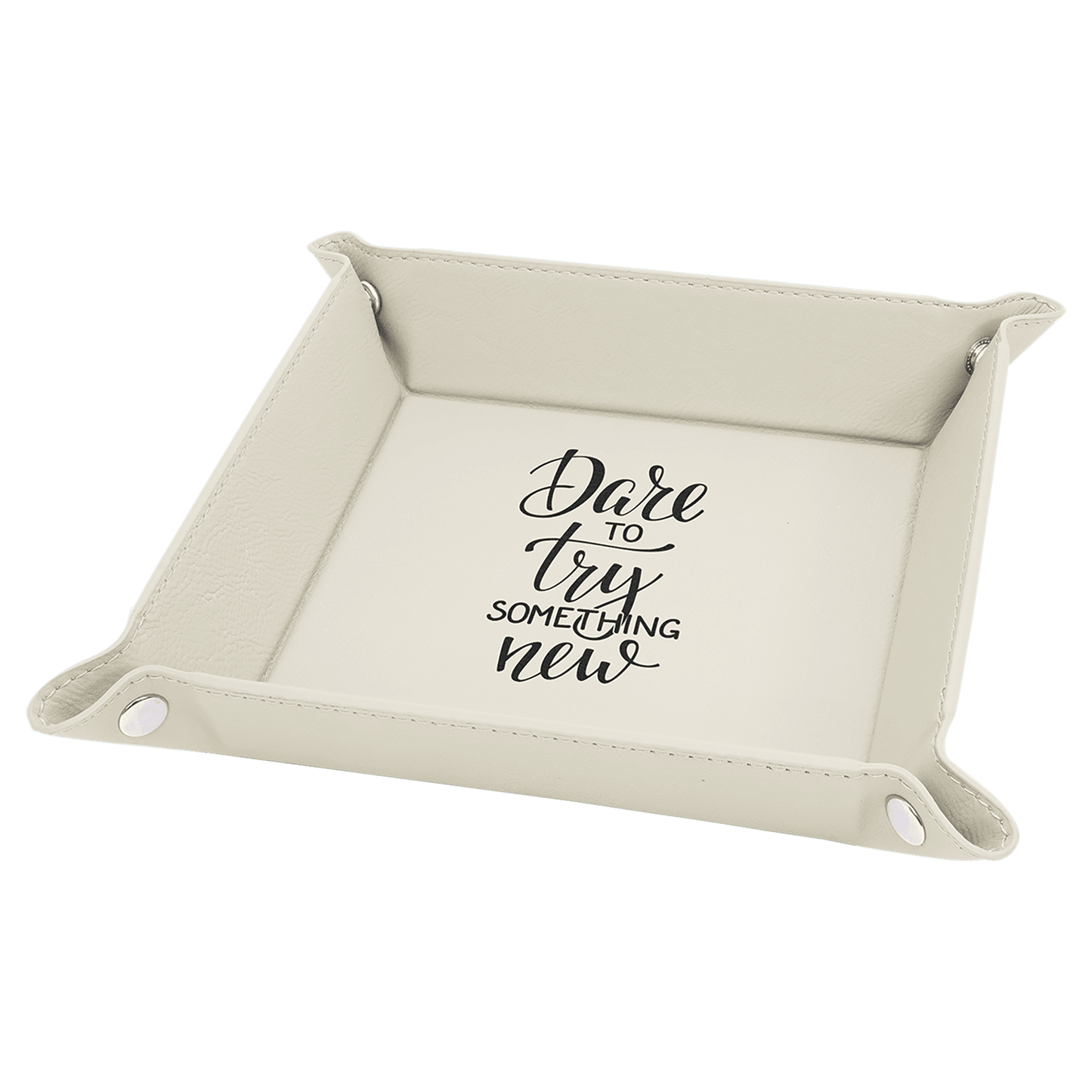 White Leatherette Snap-Up Tray with Silver Snaps