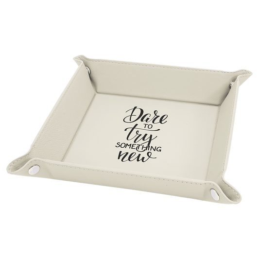 White Leatherette Snap-Up Tray with Silver Snaps