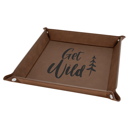 Dark Brown Leatherette Snap-Up Tray with Silver Snaps