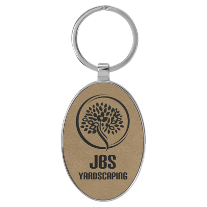 Leatherette/Metal Bamboo Oval Keychain 3" x 1.75"