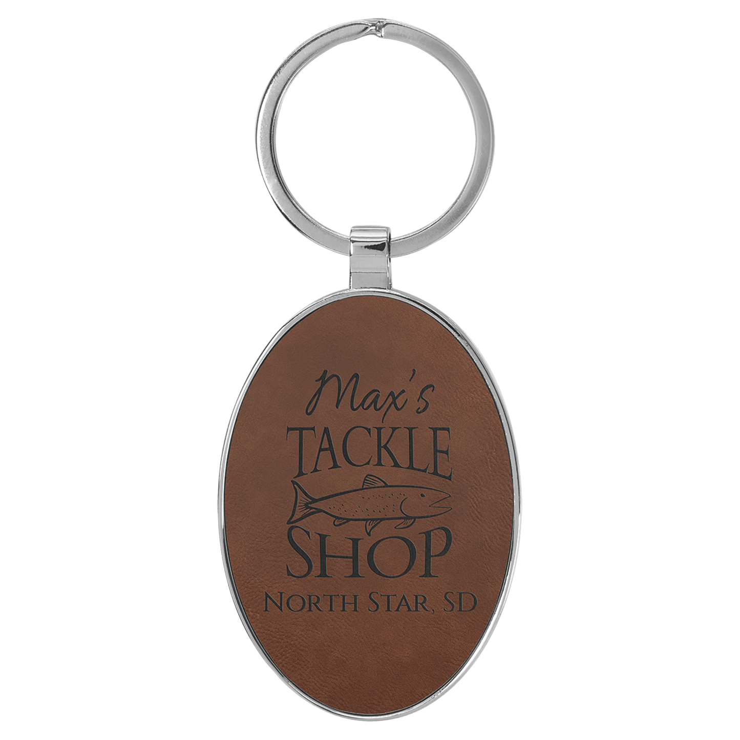 Leatherette/Metal Bamboo Oval Keychain 3" x 1.75"