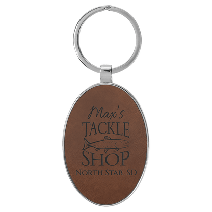 Leatherette/Metal Bamboo Oval Keychain 3" x 1.75"