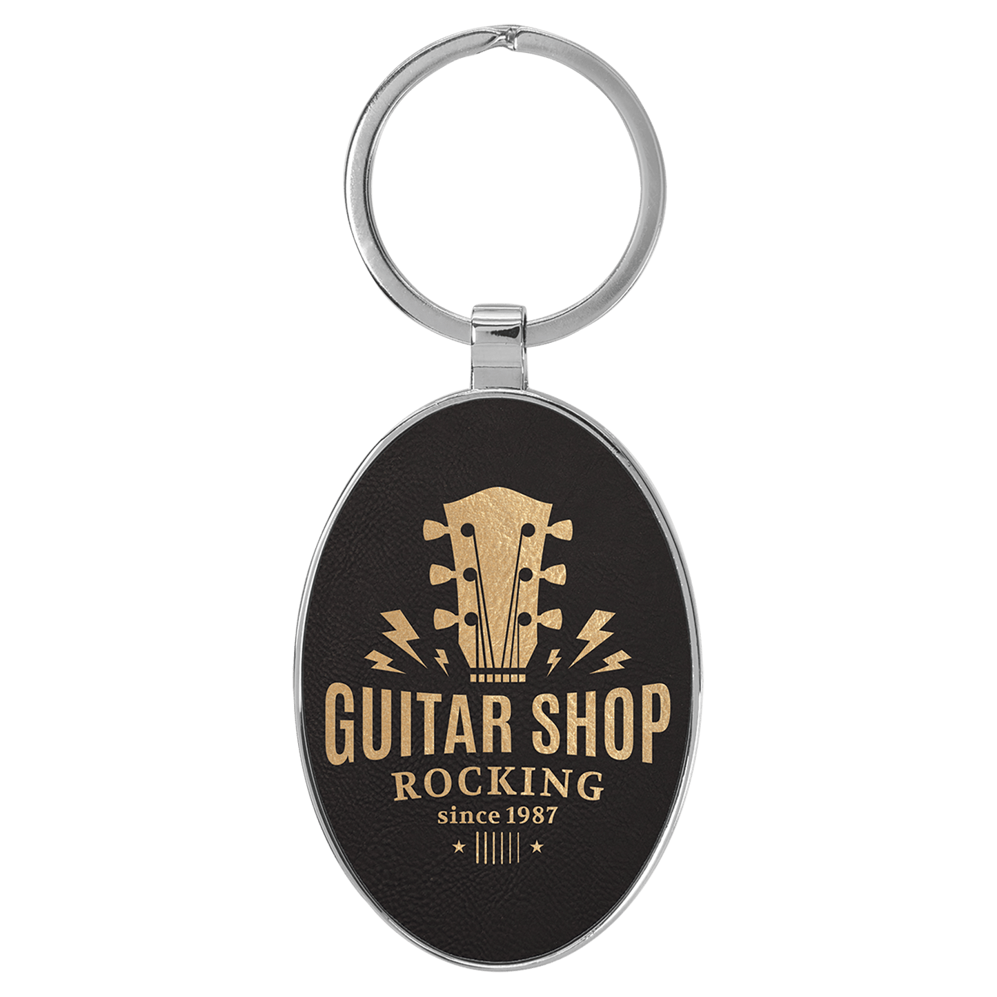 Leatherette/Metal Bamboo Oval Keychain 3" x 1.75"