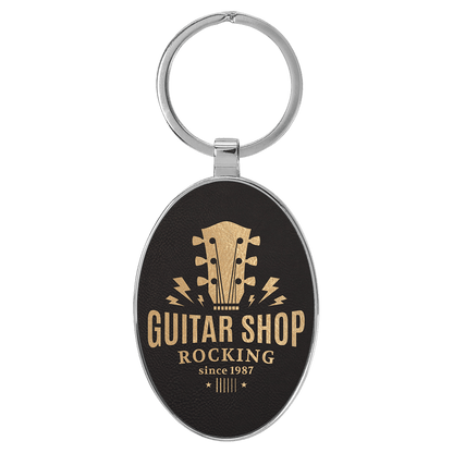 Leatherette/Metal Bamboo Oval Keychain 3" x 1.75"