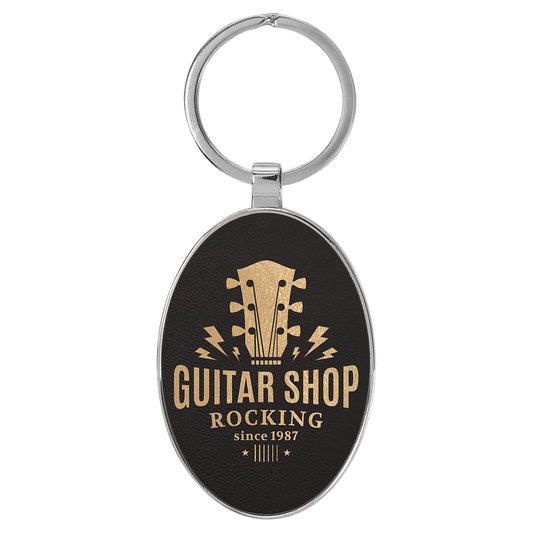 Leatherette/Metal Bamboo Oval Keychain 3" x 1.75"
