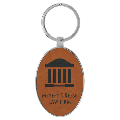 Leatherette/Metal Bamboo Oval Keychain 3" x 1.75"